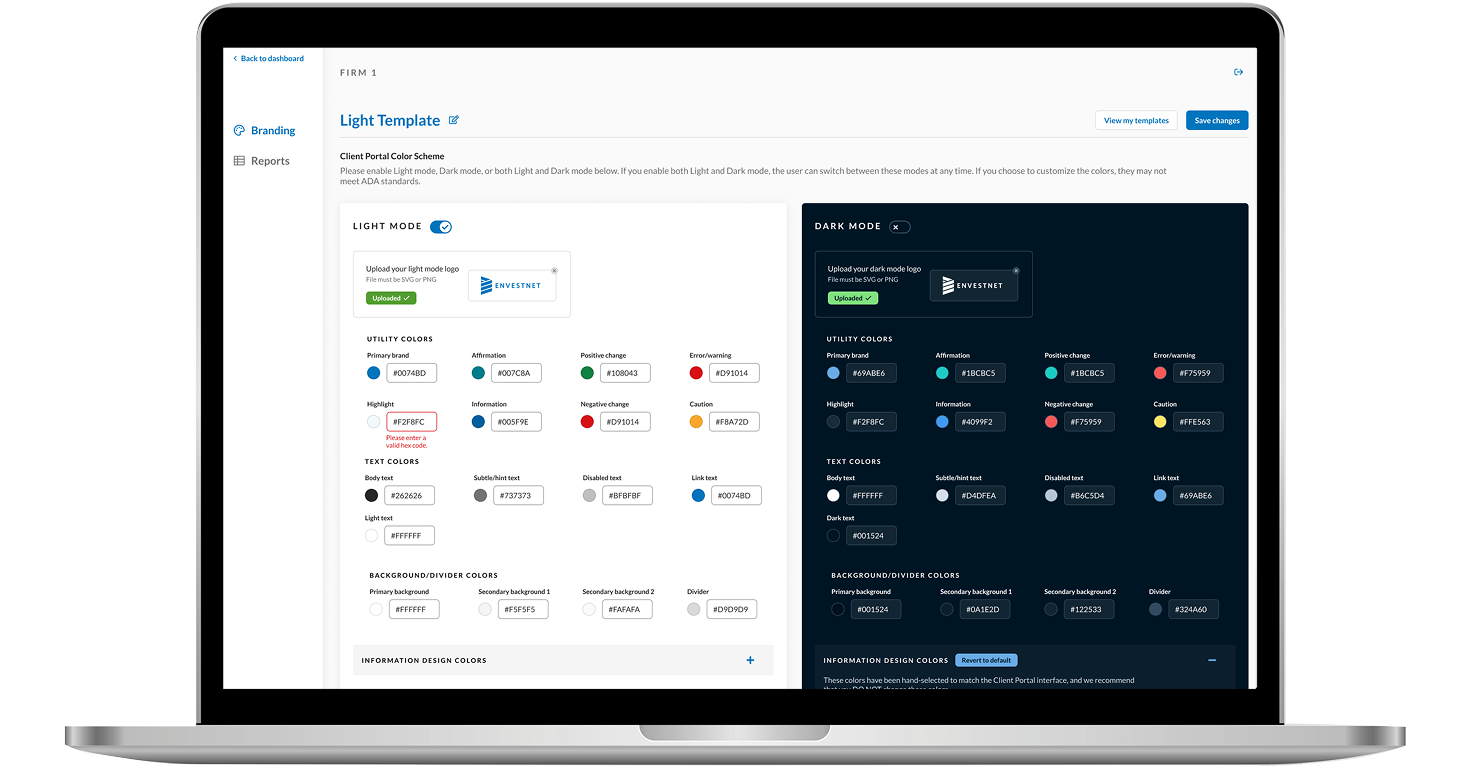Firms choose reports, widgets, themes and colors